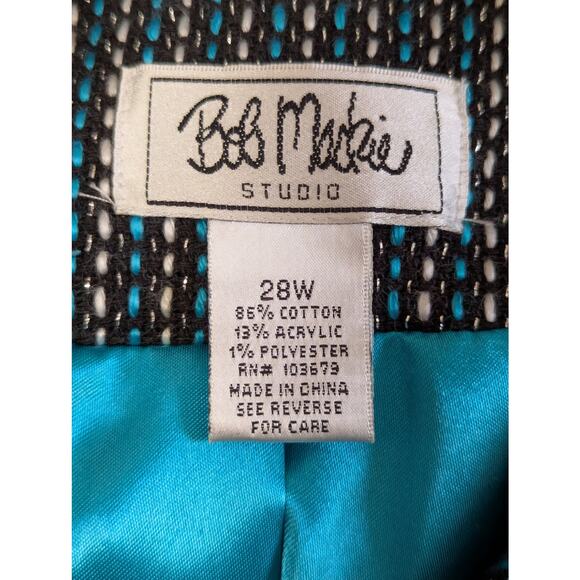 BOB MACKIE STUDIO! AQUA, BLACK, YELLOW STITCH STRIPED, SATIN LINED JACKET!SZ 28W - Picture 9 of 11